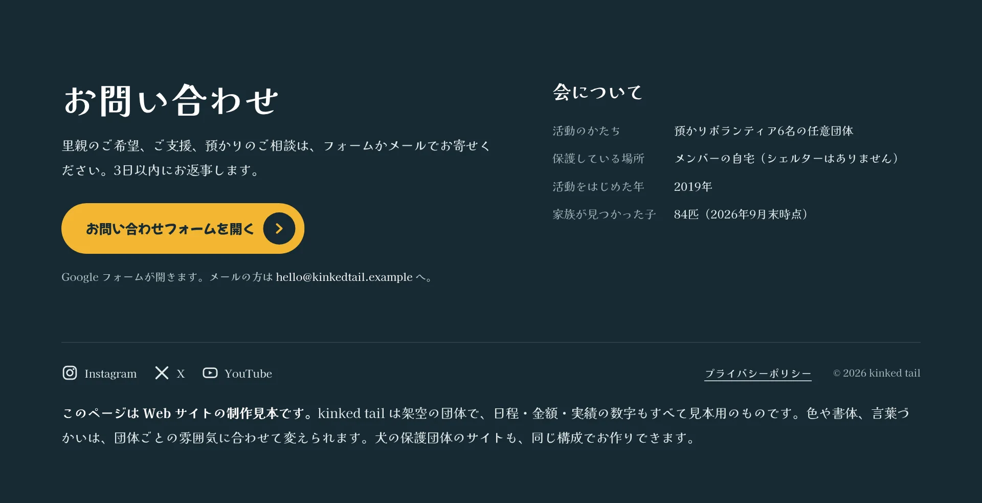 お問い合わせの画面